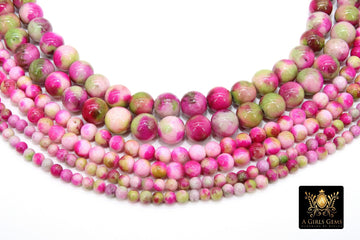 Hot Pink and Mint Green Jade Beads, Smooth Mixed Fuchsia Jade Dyed Beads BS #124, Jewelry Beads sizes 4 mm 6 mm 10 mm 15.75 inch Strands